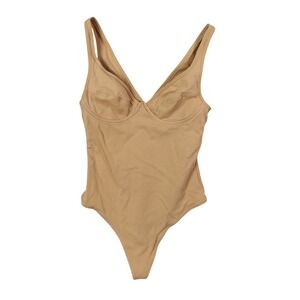 The Group Babaton Bodysuit V-Neck Sleeveless Shaping‎ Built-In Bra Nude Women S